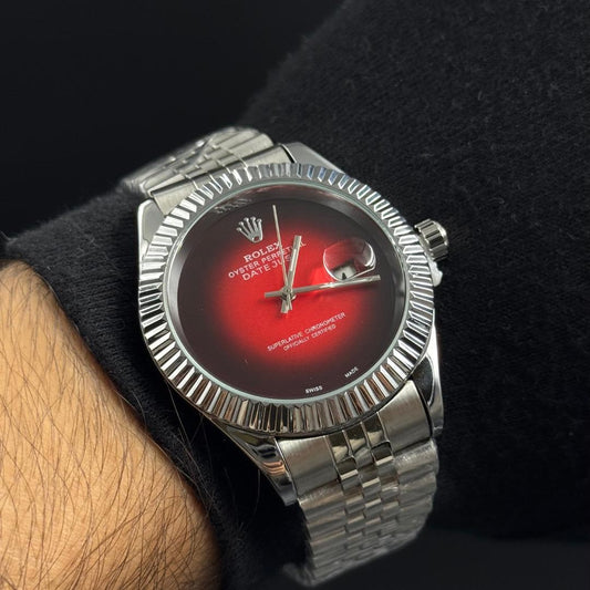 Rlx Datejust liso premium Plateado Tablero Rojo