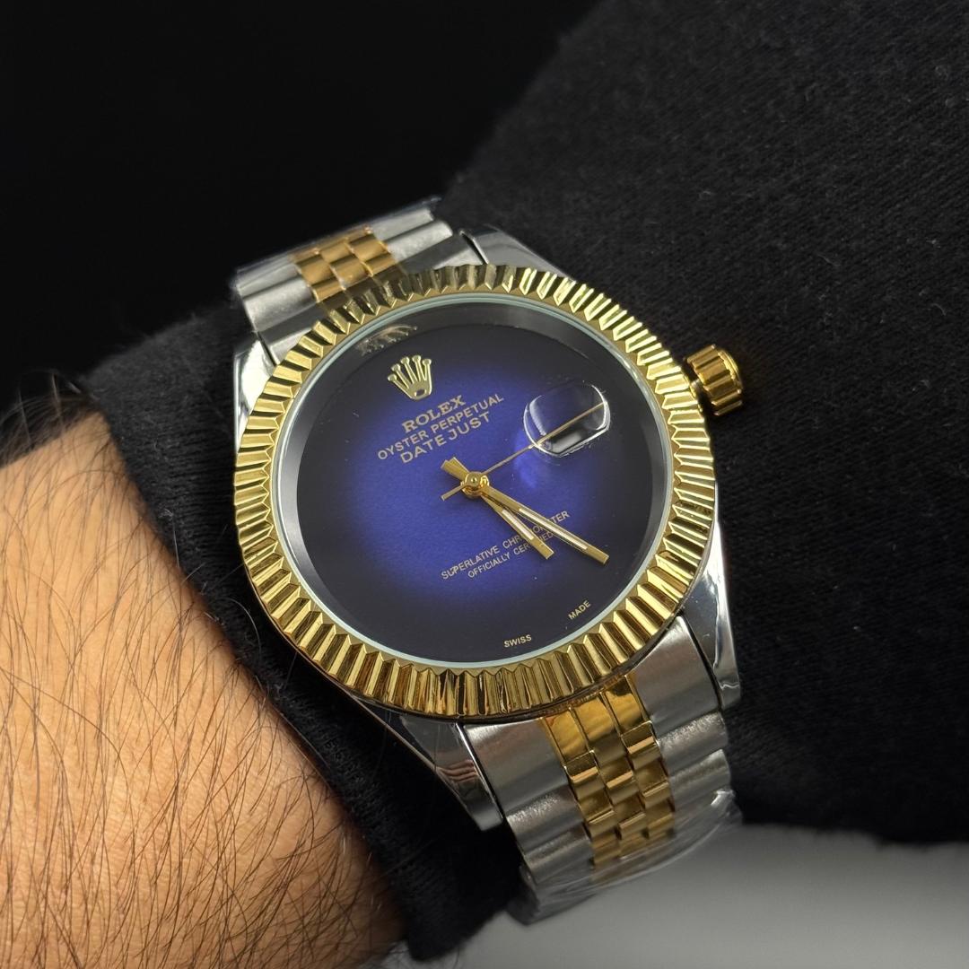 Rlx Datejust liso premium Bicolor Tablero Azul