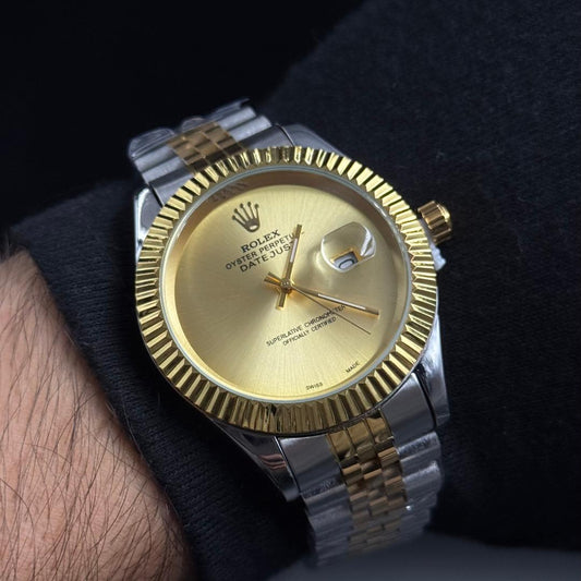 Rlx Datejust liso premium Bicolor Tablero Dorado