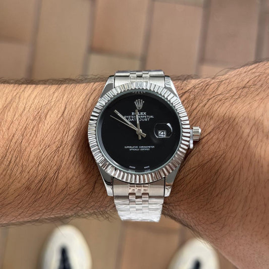 Rlx Datejust liso premium Plateado Tablero Negro