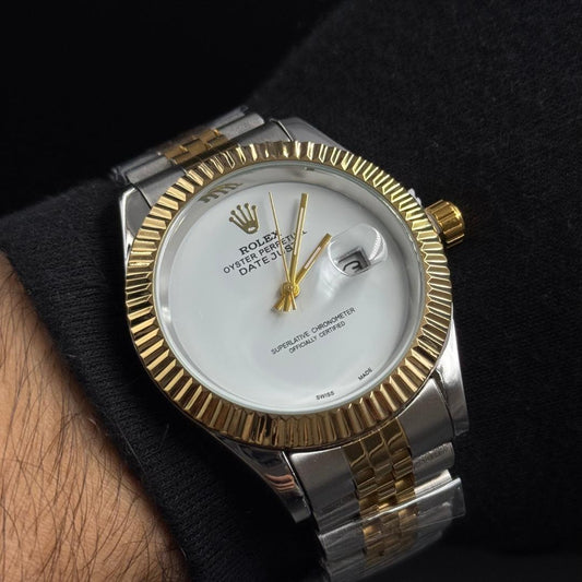 Rlx Datejust liso premium Bicolor Tablero Blanco