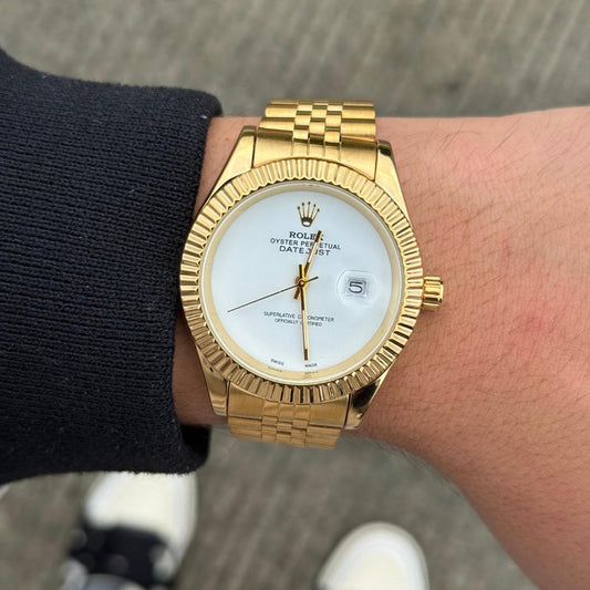 Rlx Datejust liso premium dorado tablero blanco