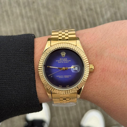 Rlx Datejust liso premium dorado tablero azul