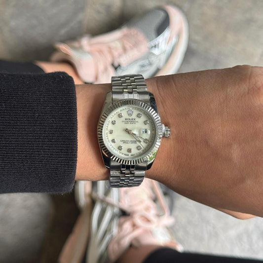 Rlx Datejust Mujer Premium Plateado Tablero Blanco