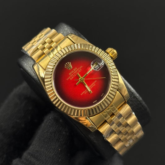 Rlx Datejust Mujer Dorado Tablero Rojo