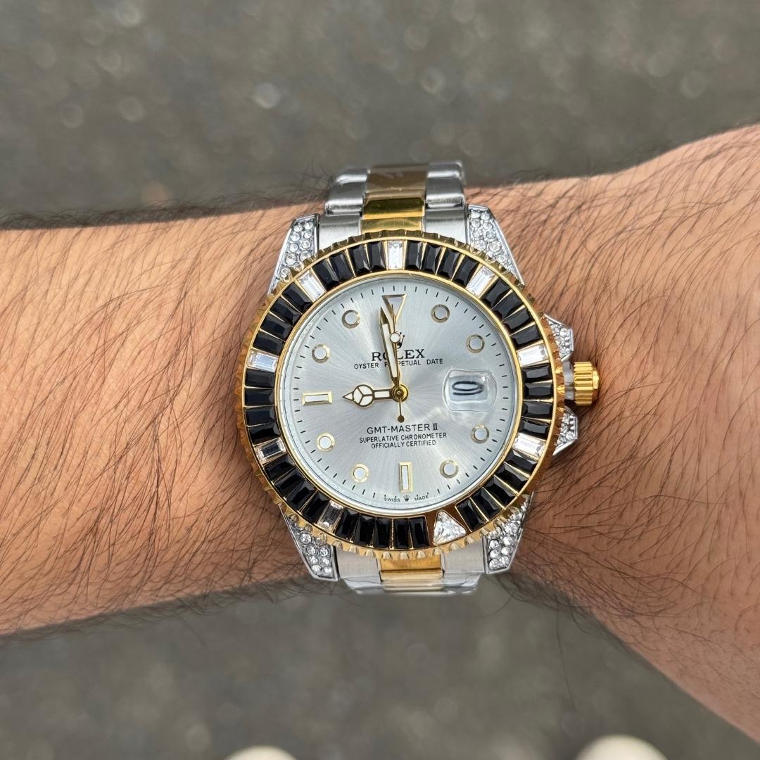 Rlx Submariner Diamonds Bicolor Tablero Plateado