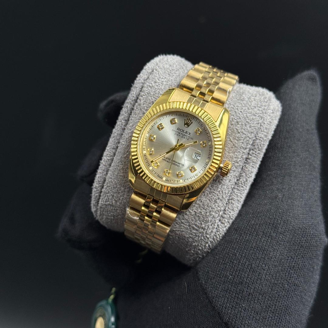 Rlx Datejust Mujer Premium Dorado Tablero Plateado