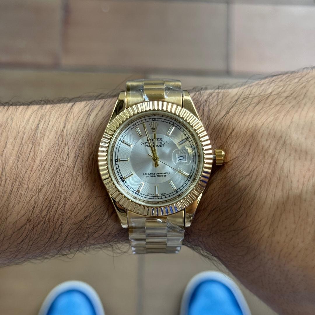 Rlx Datejust 2025 Tallado Premium Dorado Tablero Plateado