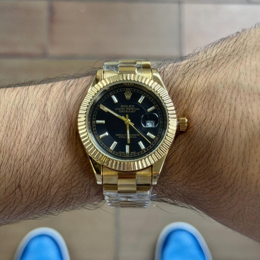 Rlx Datejust 2025 Tallado Premium Dorado Tablero Negro