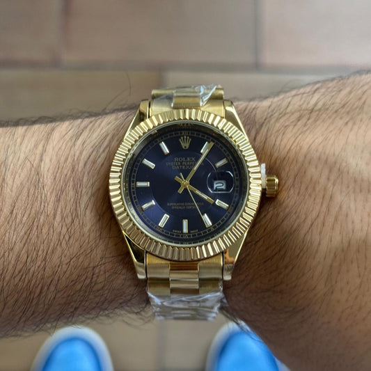 Rlx Datejust 2025 Tallado Premium Dorado Tablero Azul