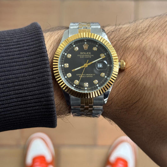 Rlx Datejust Tallado Premium Bicolor Tablero Negro