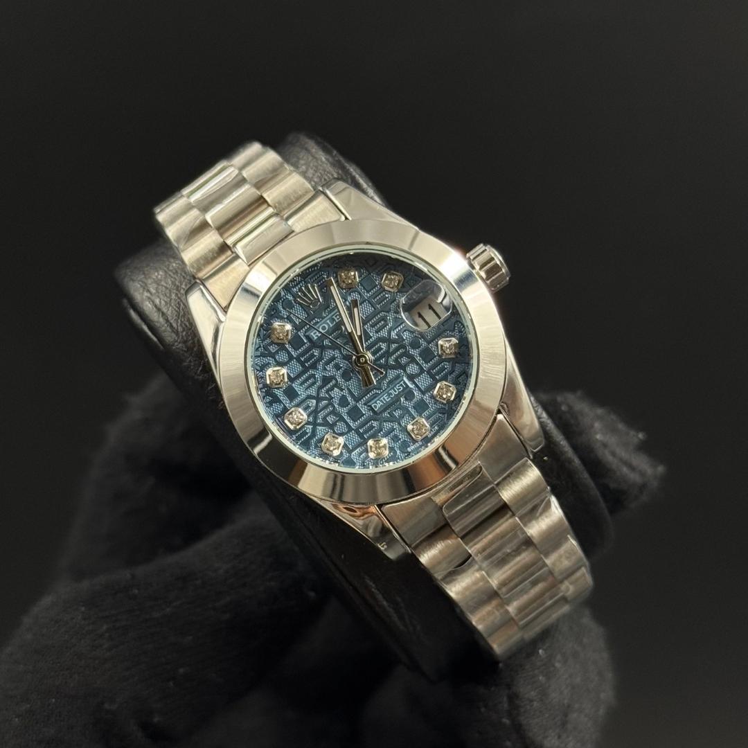 Rlx Datejust Mujer Logo Plateado Tablero Azul