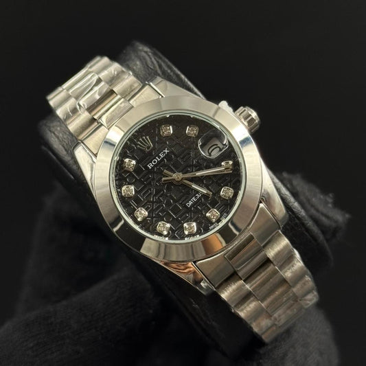 Rlx Datejust Mujer Logo Plateado Tablero Negro