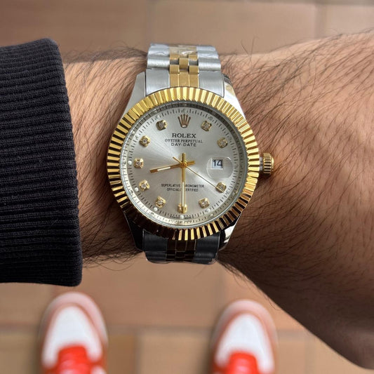 Rlx Datejust Tallado Premium Bicolor Tablero Plateado