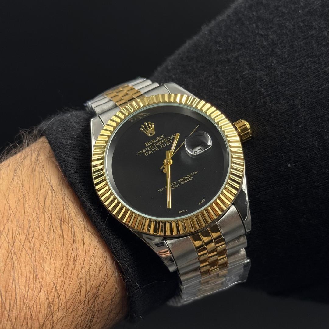 Rlx Datejust liso premium Bicolor Tablero Negro