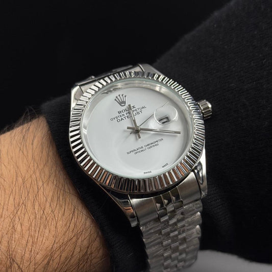 Rlx Datejust liso premium Plateado Tablero Blanco