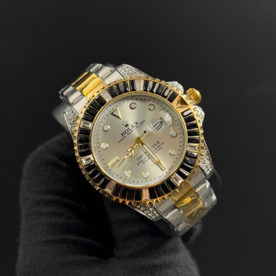 Rlx Submariner Diamonds Bicolor Tablero Plateado