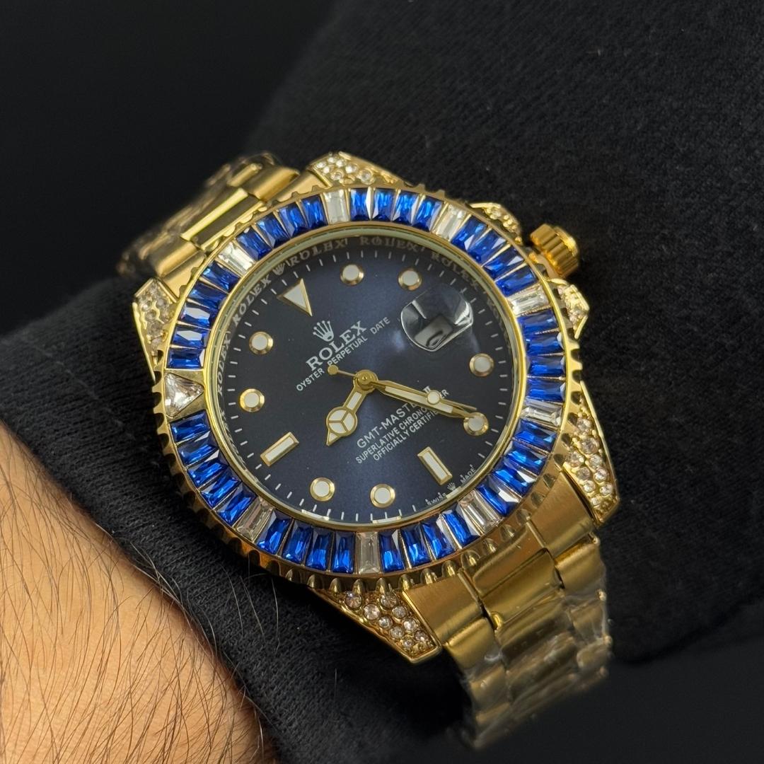 Rlx Submariner Diamonds Dorado Tablero Azul