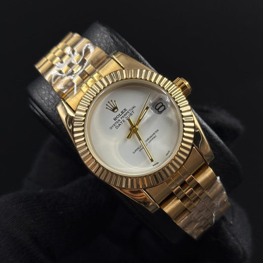 Rlx Datejust Mujer Dorado Tablero Blanco